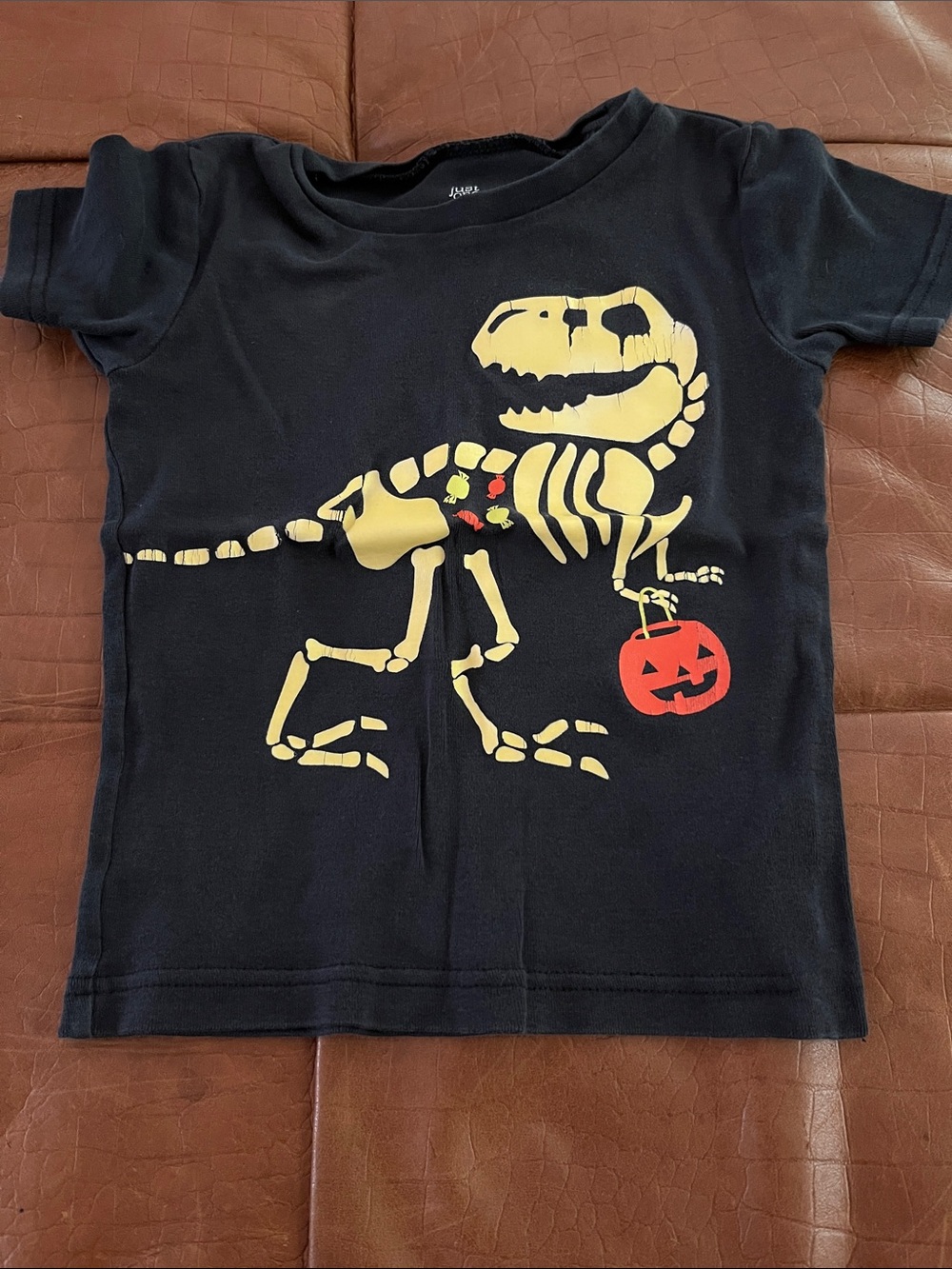 Carter's Black Pajama Tee with Yellow Dinosaur Skull Graphic